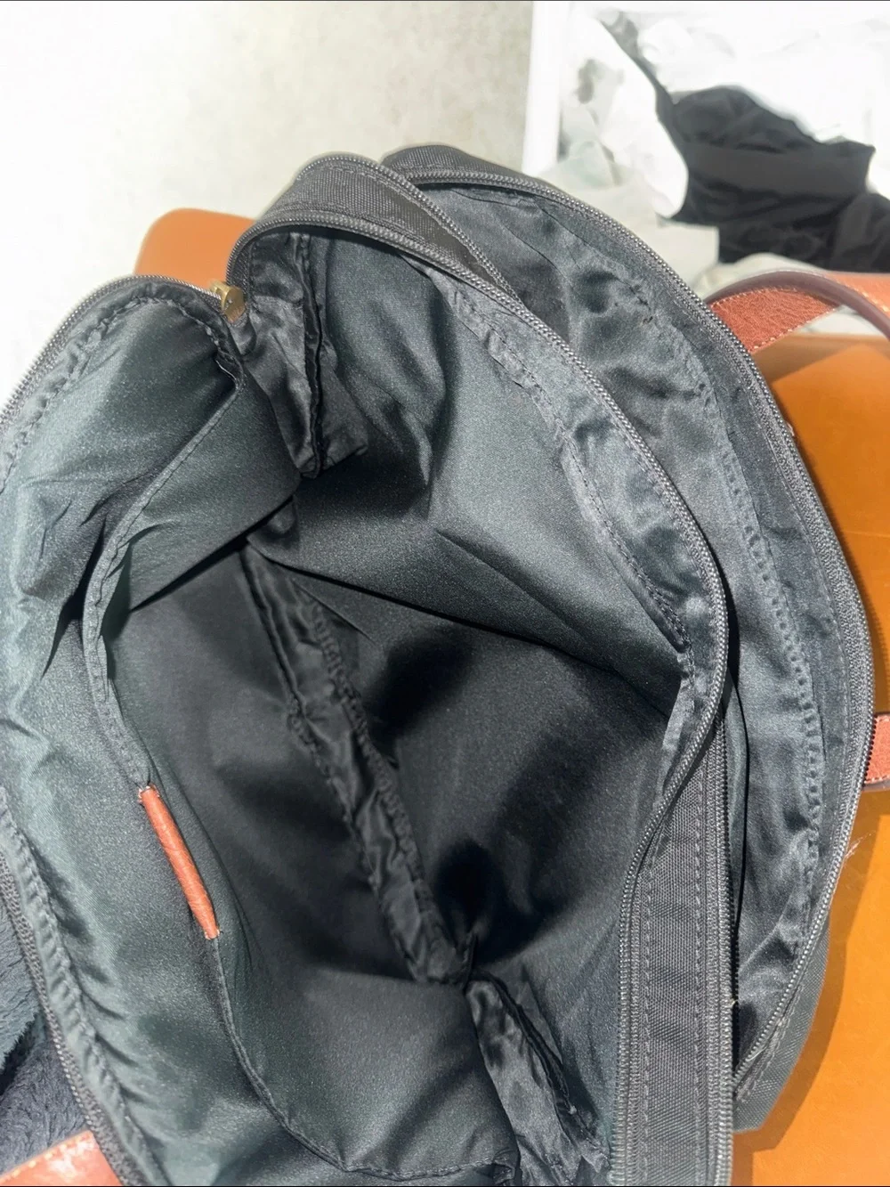 Black Nylon Briefcase with Brown Leather Handles